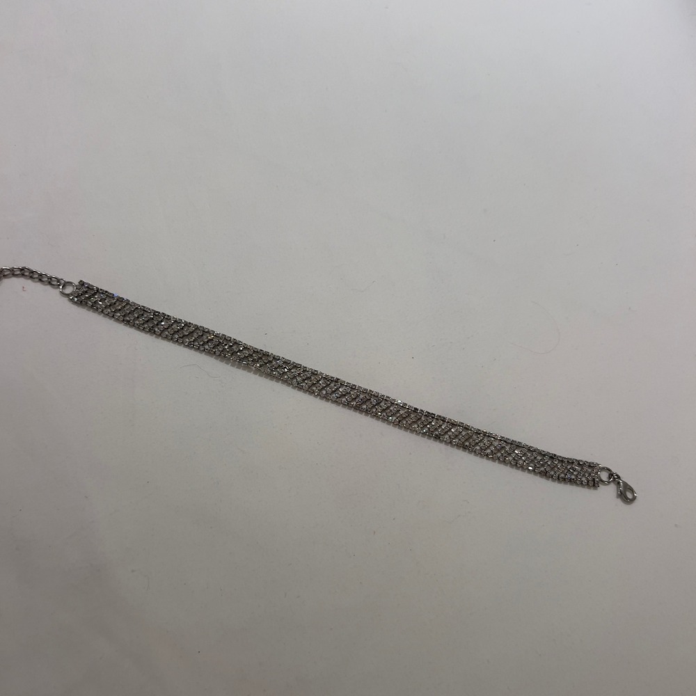 Silver Tone Rhinestone Choker Necklace‎ Sparkly Multi Row Statement Jewelry